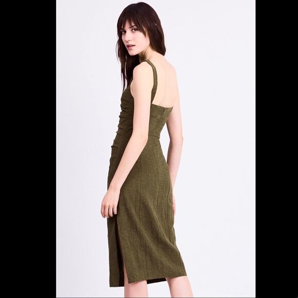 NWT Third Form Drifter Olive Linen Blend One Shoulder Dress Size 4 - Picture 3 of 14